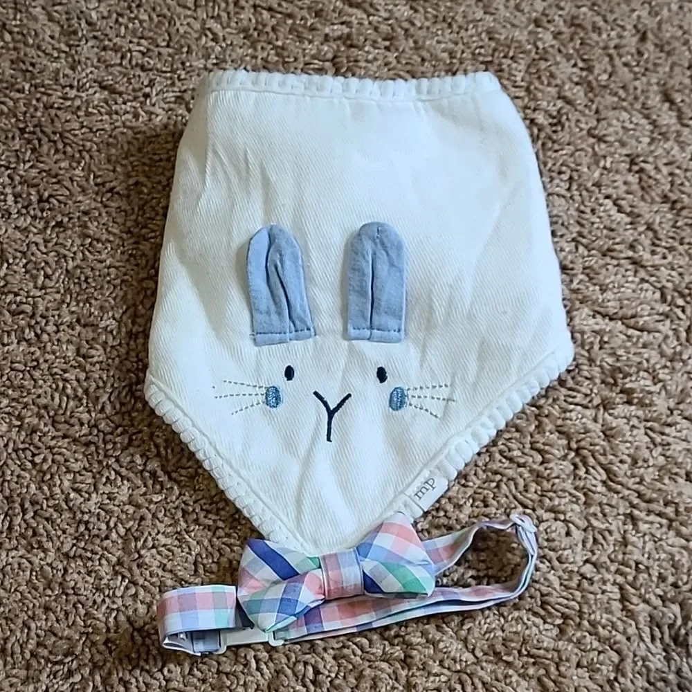 Mud Pie Bunny and Blue Gingham Bib with a bow tie thrown in. NWOT